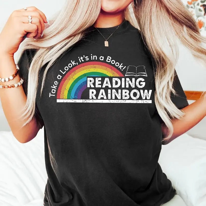 Comfort Colors Reading Rainbow Shirt, Retro Librarian Shirt, Teacher Appreciation Shirt, Retro Comfort Rainbow School Tee, Book Lover Gift, For Woman