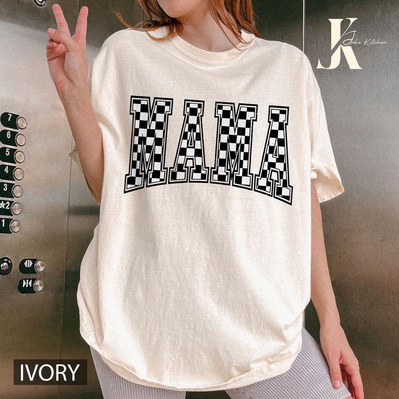 Comfort Colors Retro Checkered Mama Shirt, Mothers Day Gift, Personalize Mom Gift, Pregnancy Announcement, New Mom Gift, Cool Moms Shirt, Mommy Shirt