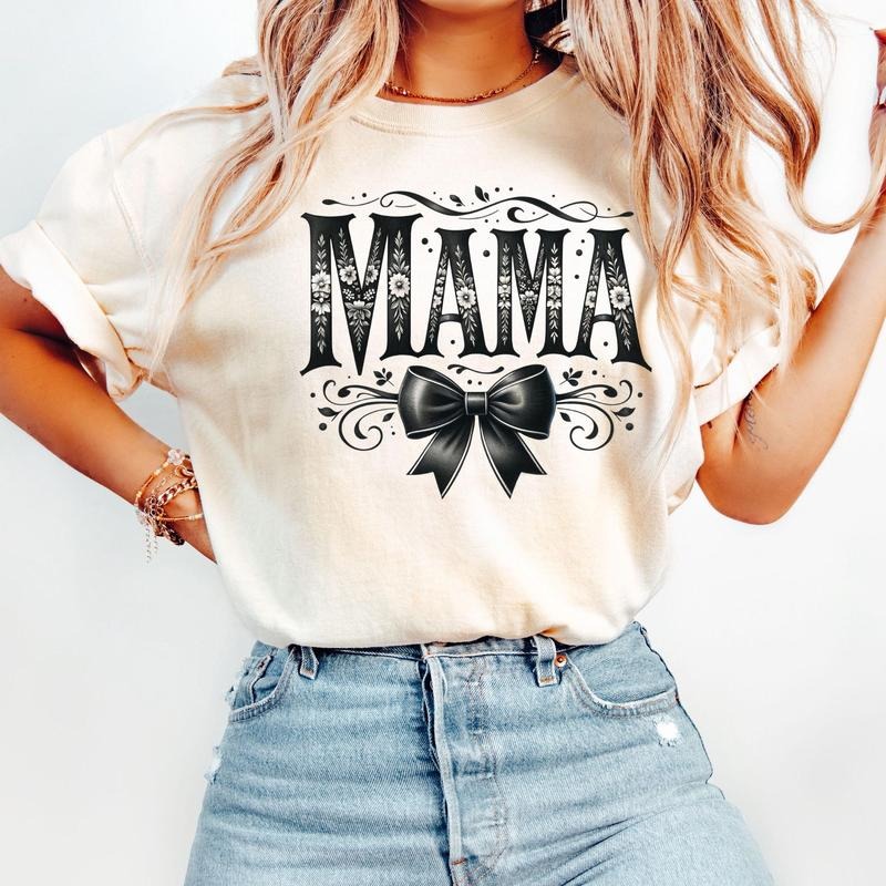 Comfort Colors Retro Mama T-Shirt, Coquette Bow T-Shirt, Daisy Flower Mama Tee, Mama T-Shirt, Mother's Day Gift