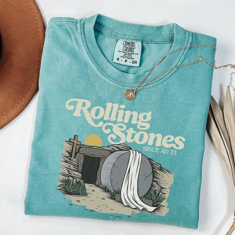 Comfort Colors Rolling Stones T-Shirt, Trendy Easter Clothing, Jesus Christ Shirt, Gift For Christian, Faith-Based Graphic Tee, Gift For Her