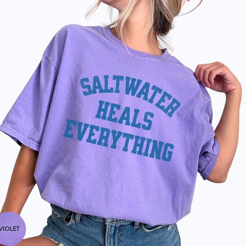 Comfort Colors Saltwater Heals Everything T-Shirt, Cute Beach Tee, Summer Ocean Shirt, Ultra Soft Cotton Tee, Everyday Casual Wear