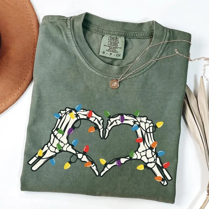 Comfort Colors Skeleton Christmas Shirt, Funny Christmas Shirts for Women, Halloween Christmas Tee