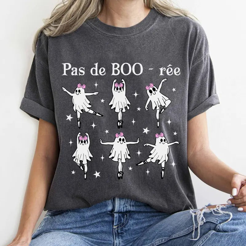 Comfort Colors Skeleton Pas de Boo-rée Shirt, Ballerina Ghost Shirt, Ballet Dancer Spooky Halloween Shirt, Ballet Dance Teacher Gift, Dance Lover Gift Cotton Fit
