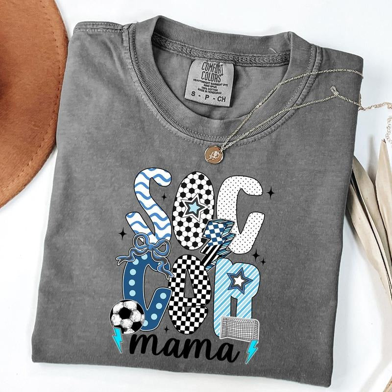 Comfort Colors Soccer Mama Shirt, Coquette Soccer T-Shirt, Checkered Soccer Tee