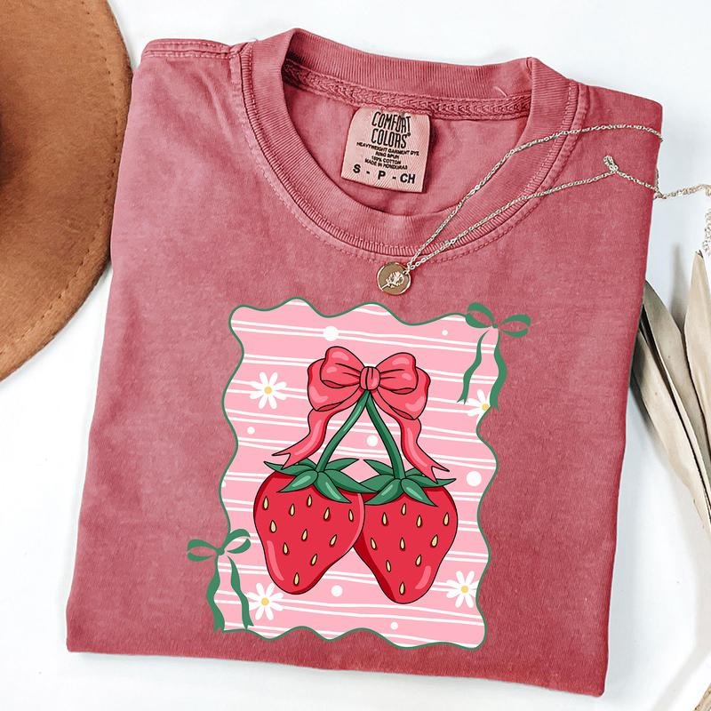 Comfort Colors Strawberry Coquette Shirt, Preppy Strawberries T-Shirt, Strawberry Festival Tee