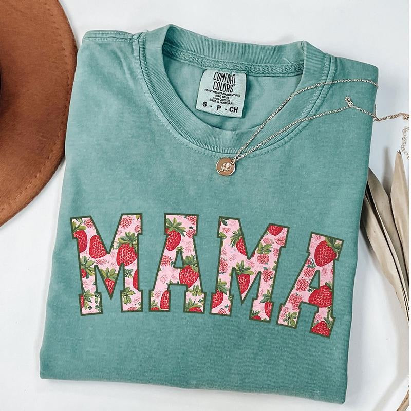Comfort Colors Strawberry Mama Shirt, Strawberry Mom Shirt, First Mothers Day Gift For Mama Tshirt, New Mom Gift, Unisex T-Shirt