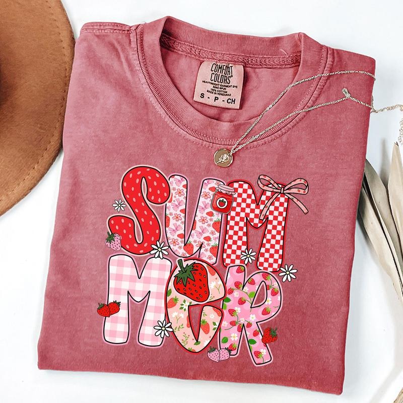 Comfort Colors Summer Strawberry Shirt, Summer Checkered T-Shirt, Coquette Summer Shirt, Unisex T-Shirt