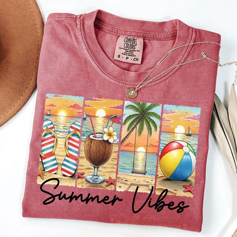 Comfort Colors Summer Vibes Shirt, Retro Summer Shirt, Beach, Summer Vacation T-Shirt, Unisex T-Shirt