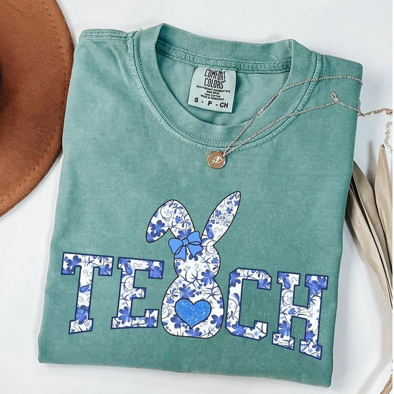 Comfort Colors Teacher Easter T-Shirt, Floral Teach Shirt, Easter Bunny Shirt, Teacher Easter Gift