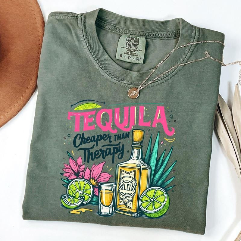 Comfort Colors Tequila Cheaper Than Therapy Shirt, Tequila T-Shirt, Cinco de Mayo Shirt, Mexican Tee, Mexican Gift Shirt