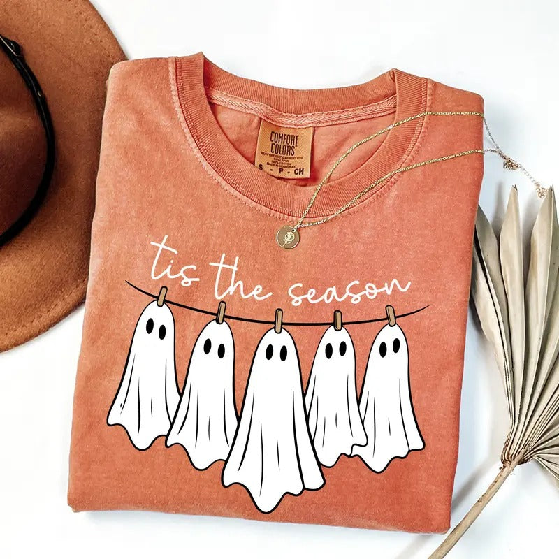 Comfort Colors Tis The Season Ghost Shirt, Cute Spooky Shirt, Spooky Season, Pumpkin Shirt, Halloween Party Shirt
