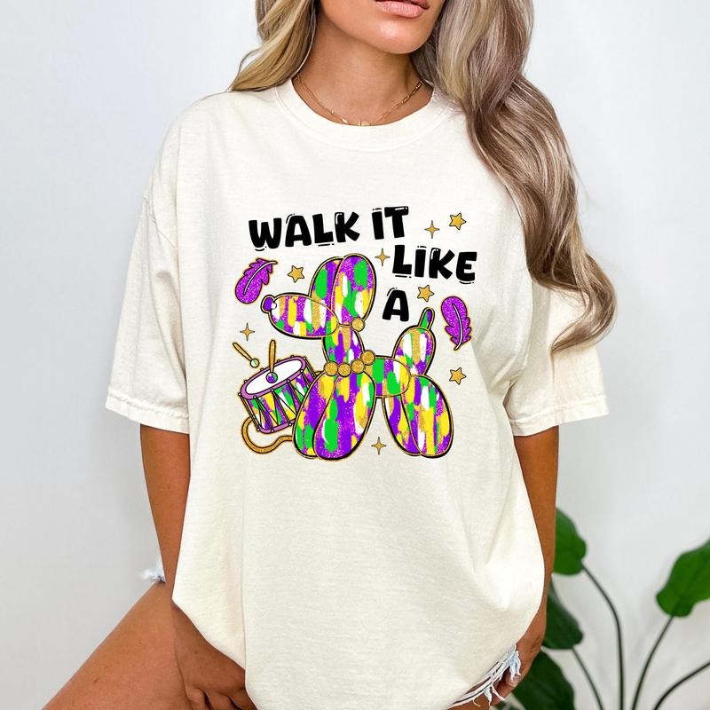 Comfort Colors Walk It Like A Dog Mardi Gras Shirt, Retro Carnival T-Shirt, Louisiana Mardi Gras Outfit, Fleur De Lis Shirt