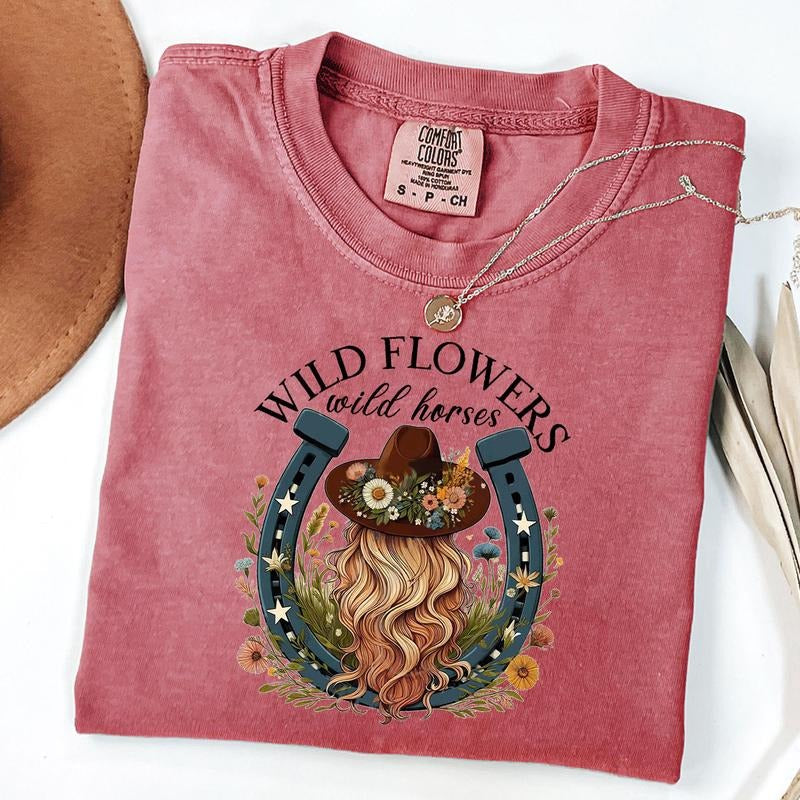 Comfort Colors Wild Flowers Wild Horses Shirt, Country Girl T-Shirt, Cowgirl Tee, Gift For Her