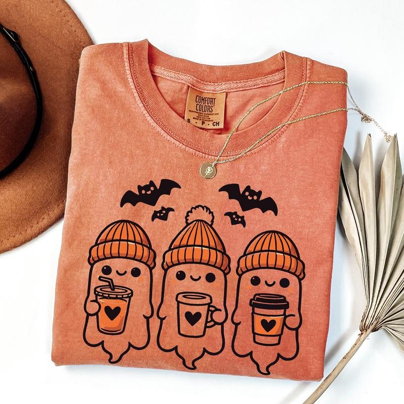 Comfort Colors Сute Ghost Coffee Shirt, Boo Shirt, Halloween Coffee Lovers Gift