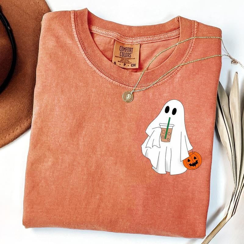 Comfort Colors Сute Ghost Coffee Shirt, Сute Little Ghost Iced Coffee T-shirt, Boo Ghost Shirt, Ghost Coffee Shirt, Halloween Coffee Lovers