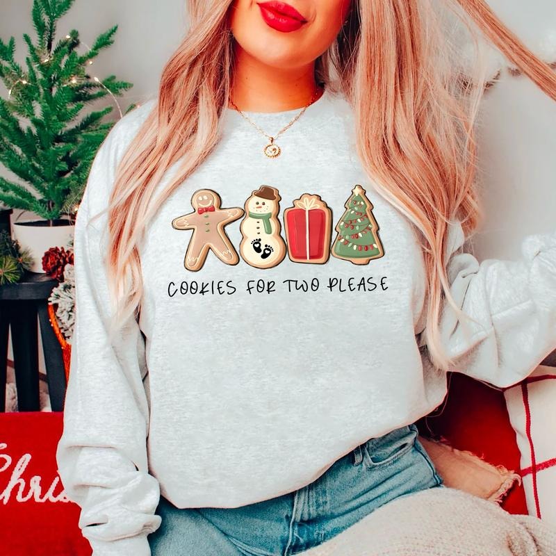 Cookie For Two Please Sweatshirt, Christmas Pregnancy Reveal Shirt, Christmas Holiday Maternity Sweatshirt, Christmas Pregnant Shirt, Winter Pregnancy Announcement Sweater, Baby Reveal Xmas Party Shirt