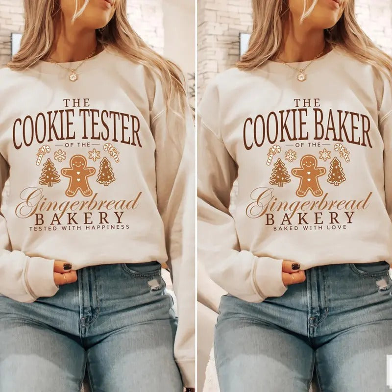 Cookie Tester Cookie Baker Sweatshirt, Gingerbread Christmas Tee Shirt, Xmas Family Matching Shirt, Couple Matching Christmas T-Shirt, Gift For Christmas