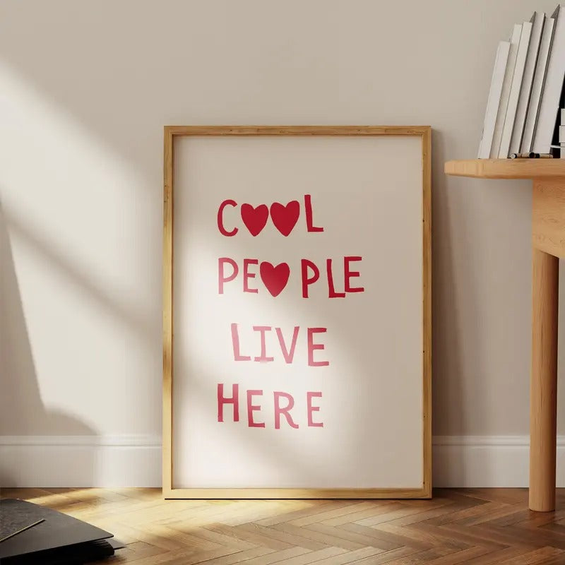 Cool People Live Here Print, Minimalist Heart Poster, Girly Modern Wall Art, Trendy Quote Art Print, Gifts For Women Her...