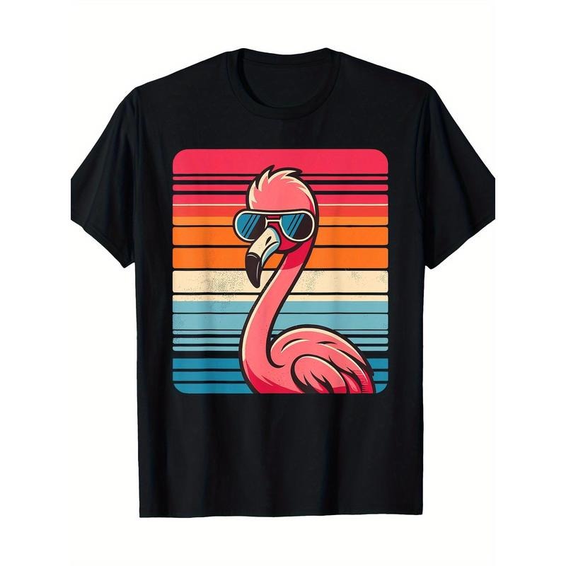 Cool retro Flamingo sunglasses 70's 80's 90's Fun Flamingo 100% cotton T-shirt Made in USA