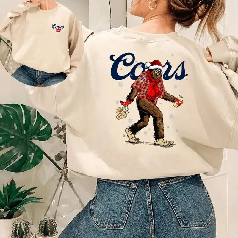 Coors Banquet Christmas Bigfoot 2 Sided T-shirt Sweatshirt Hoodie, Coors Banquet Christmas Bigfoot Shirt Full Color For Men And Women, Christmas Gifts Funny Beer Trendy Shirt