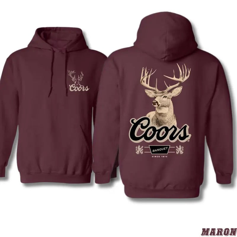 Coors Banquet Deer Hoodie - Vintage Hunting & Beer Sweatshirt - Outdoor Western Style