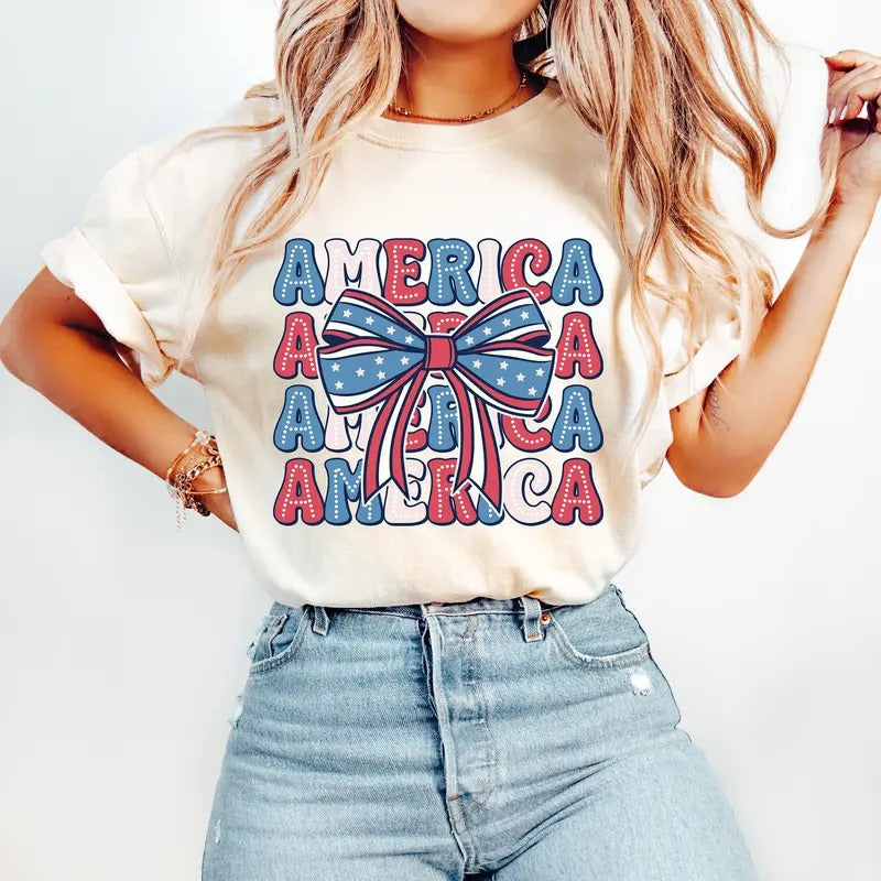 Coquette American Flag Comfort Colors Shirt, Coquette 4th Of July T Shirt, American Flag Shirt