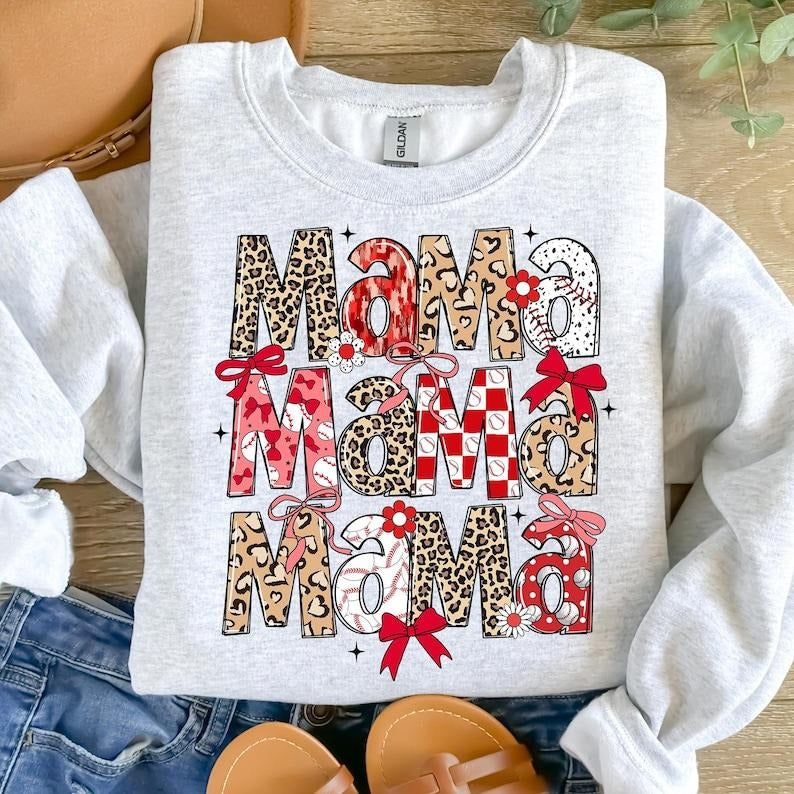 Coquette Baseball Mama , Game Day Baseball , Baseball Bow , Leopard Baseball , Baseball Mom , Retro Baseball Shirt Sweatshirt