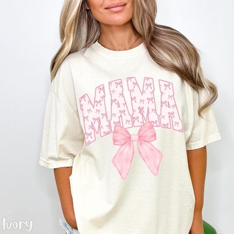 Coquette Bow Mama Comfort Colors Shirt, Pink Bow T-shirt for Mom, Mothers Day Gift, Girly Mama Outfit