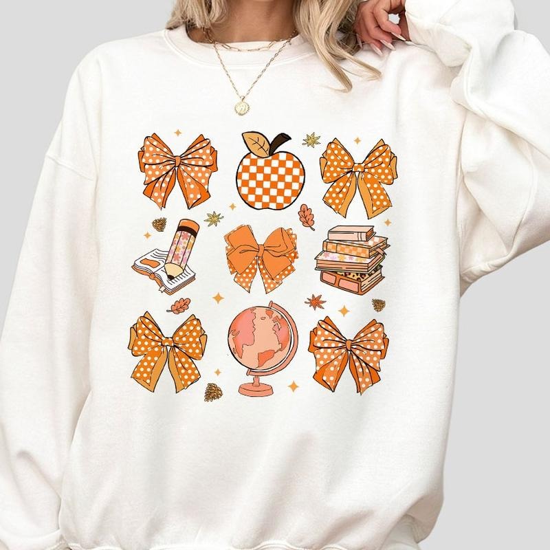 Coquette Bow Teacher Sweatshirt, Teacher Coquette Bow Shirts, Autumn Shirt For Her, Shirts For Women, Teacher Appreciation Gift, Fall Teacher Sweatshirt, Teacher Pencil Sweatshirt, Autumn Vibes Shirt, Women's Tops,Teacher Fall Vibes Shirt