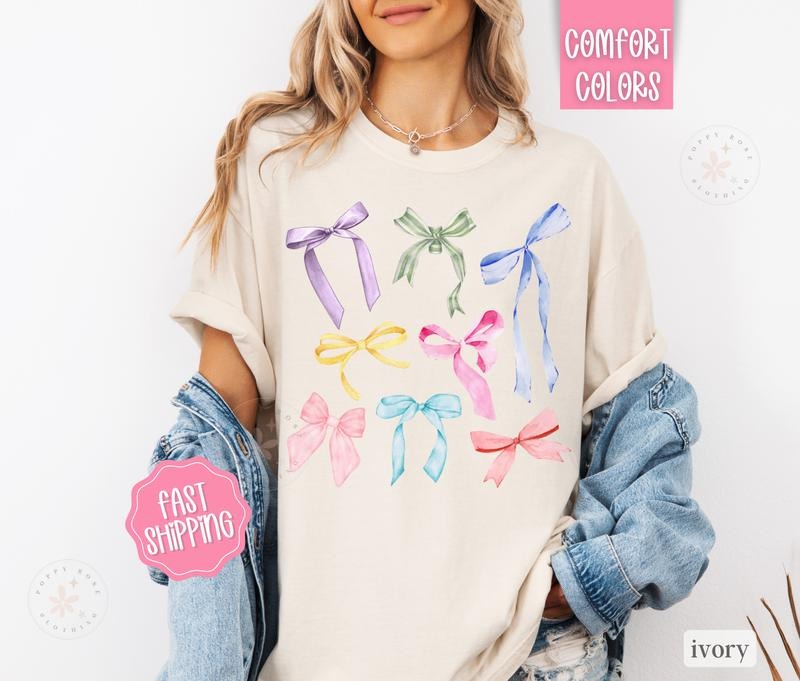 Coquette Bows Comfort Colors Shirt, Bow Tshirt, Cute Women's Tee fall coquette