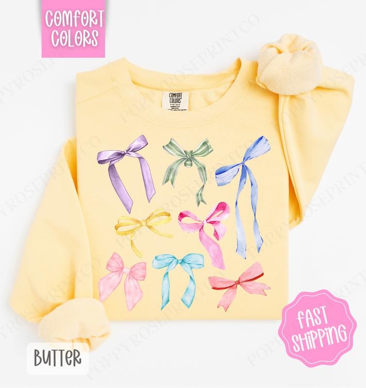 Coquette Bows Comfort Colors Sweatshirt, Women's Crewneck, Cute Sweater, Gift for Her