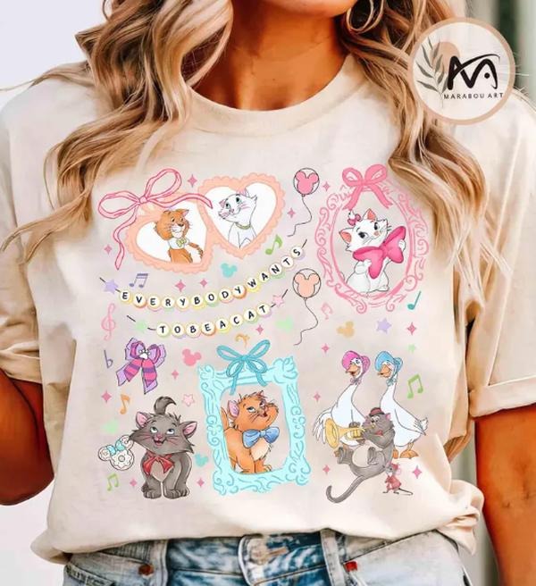 Coquette Bows Watercolor The Aristocats Shirt, Cat Lover, Marie Toulouse Berlioz Shirt, Everybody Wants To Be A Cat Tee...