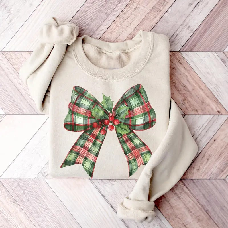 Coquette Christmas Bow Sweatshirt, Christmas Bow Sweater, Holiday Crewneck, Cute Winter Sweatshirt, Women's Holiday Party Shirt, Retro Christmas Sweater, Xmas Christmas Gift Shirt, Winter Holiday Shirt