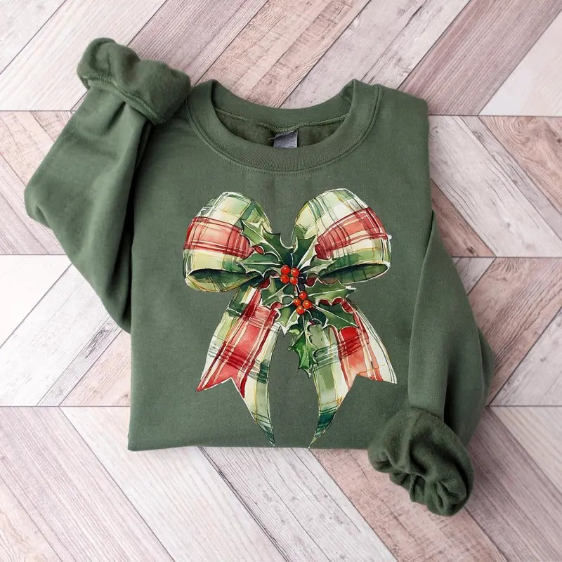 Coquette Christmas Bow Sweatshirt, Christmas Bow Sweater, Winter Holiday Crewneck, Winter Sweatshirt, Xmas Holiday Party Shirt, Retro Christmas Shirt