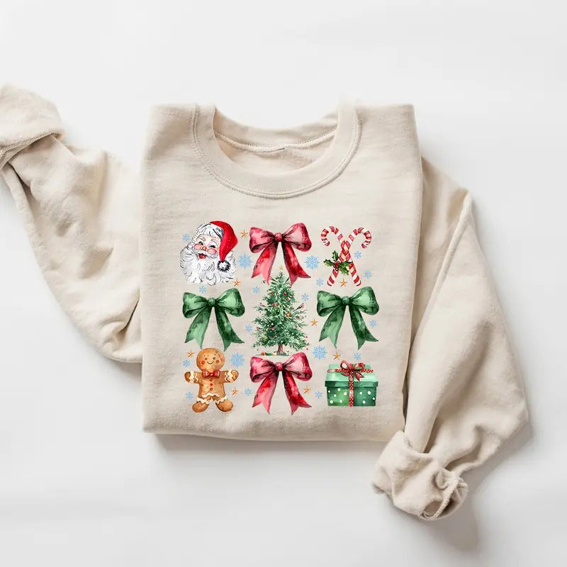 Coquette Christmas Bow Sweatshirt, Coquette Bow Sweatshirt, Christmas Santa Sweatshirt, Christmas Tree Shirt, Gingerbread Christmas Sweatshirt, Girly Christmas, Winter Holiday Shirt, Xmas Christmas Gift Shirt