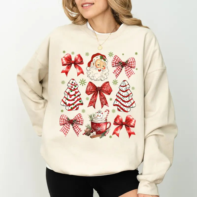 Coquette Christmas Sweatshirt, Vintage Christmas Vibes Crewneck, Retro Holiday Season Long Sleeves Pullover, Santa Crewneck, Christmas Outfits