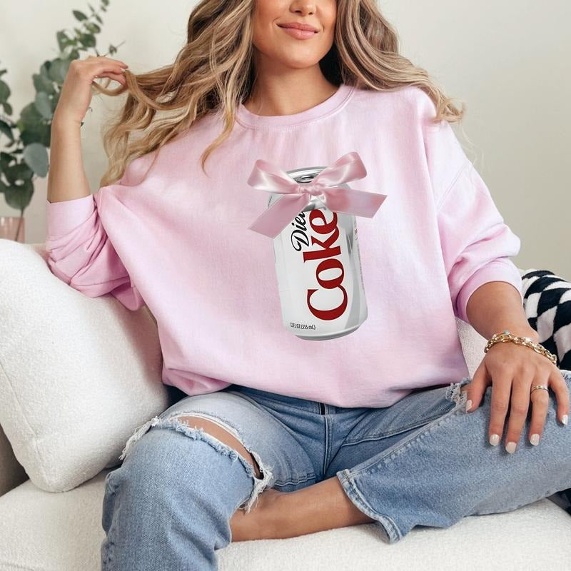 Coquette Coke Zero Sweatshirt, Diet Coke Bow Shirt, Diet Coke Lover Sweater, Coquette Pink Bow Shirt, Y2k Crewneck, Bottle With A Bow Soft Girl Shirt, Pink Girl Shirt