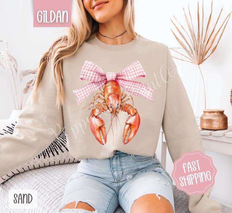 Coquette Crawfish Sweatshirt, Southern Girl Sweater, Girly Aesthetic Crewneck T-Shirts, Hoodie | WearSparks.com