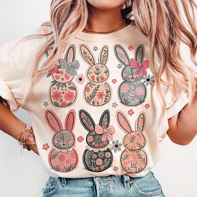 Coquette Easter Bunny Floral t-shirt, Easter Bunny sweatshirt, Coquette Easter hoodie, Retro Easter, Girly Easter Kids...