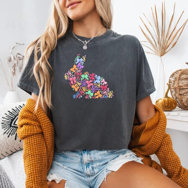 Coquette Easter Bunny Printed Sweatshirt, Easter Bunny Sweatshirt, Coquette Easter Bunny Sweater, Printed Comfort Colors T-Shirt, Full Color Print