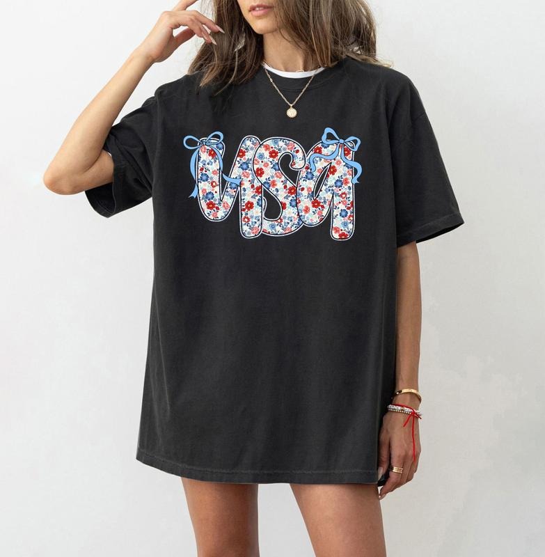 Coquette Floral USA Shirt, Preppy America Floral, USA 1776, 4th Of July Shirt, Girly America Coquette, Patriotic Shirt