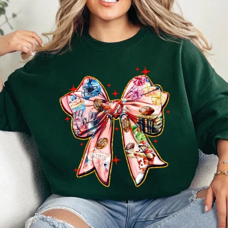 Coquette Football Bow , Football Mom , Game Day, Funny Football Coquette Bow , Sports Sweatshirt