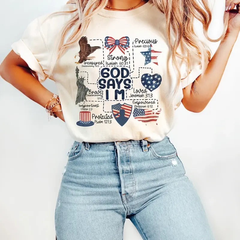 Coquette God Says I Am 4th of July T-Shirt, Fourth of july Sweatshirt, Christian 4th of july Crewneck, America Shirt,...