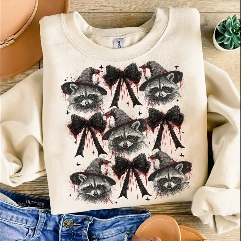 Coquette Halloween Sweatshirt, Funny Halloween Shirt, Funny Raccoon Sweatshirt, Raccoon Halloween Shirt
