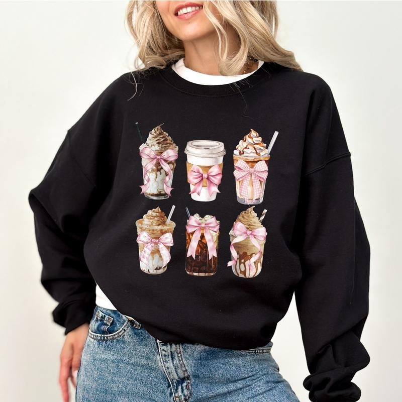 Coquette Iced Coffee Coquette Sweatshirt, Iced Coffee Club Vintage Sweater, Coffee Lover Apparel, Mom Coffee Crewneck, Coquette Bow Coffee Long Sleeve Pullover, Pink Girly Shirt, Women's Top, Womenswear, Soft Cozy Fabric Sweatshirt