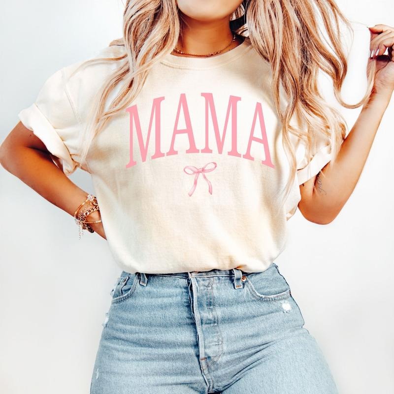 Coquette Mama Comfort Colors Shirt, Coquette Bow T-shirt for Mom, Mothers Day Gift, Girly Mama Outfit, Baby Shower Gift...