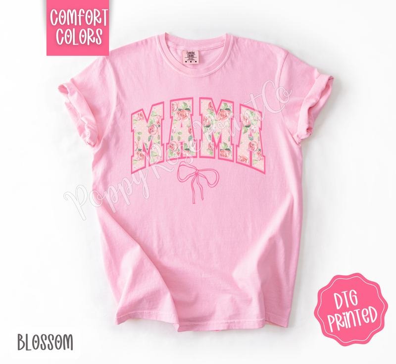 Coquette Mama Comfort Colors Shirt, Cute Mom Tshirt, Trendy Floral Bow Tee, Mother's Day Gift