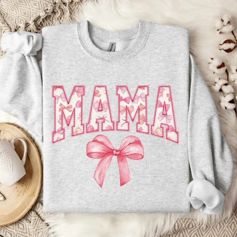 Coquette Mama Pink Bow Sweatshirt, Coquette Bow Mama T-Shirt, Coquette Pink Bow Mom Shirt, Cute New Mom Tee Shirt, Mom Life Shirt, Gift For Mother's Day