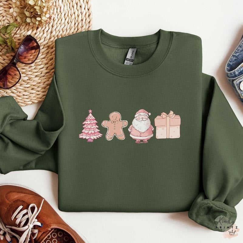 Coquette Matching Family Holiday Sweatshirt - Pink Christmas Sweater - Pullover, Fabric holiday shirt