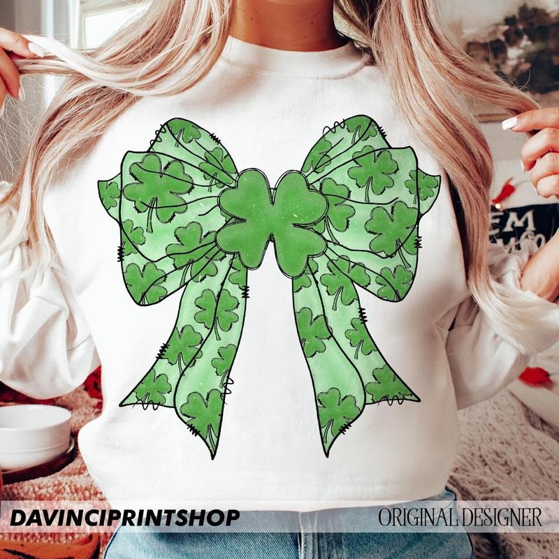 Coquette Patrick's Day Bow Patrick Day Shramrock Lucky Bow Lucky Irish Patrick Day Shirt Design Digital Download